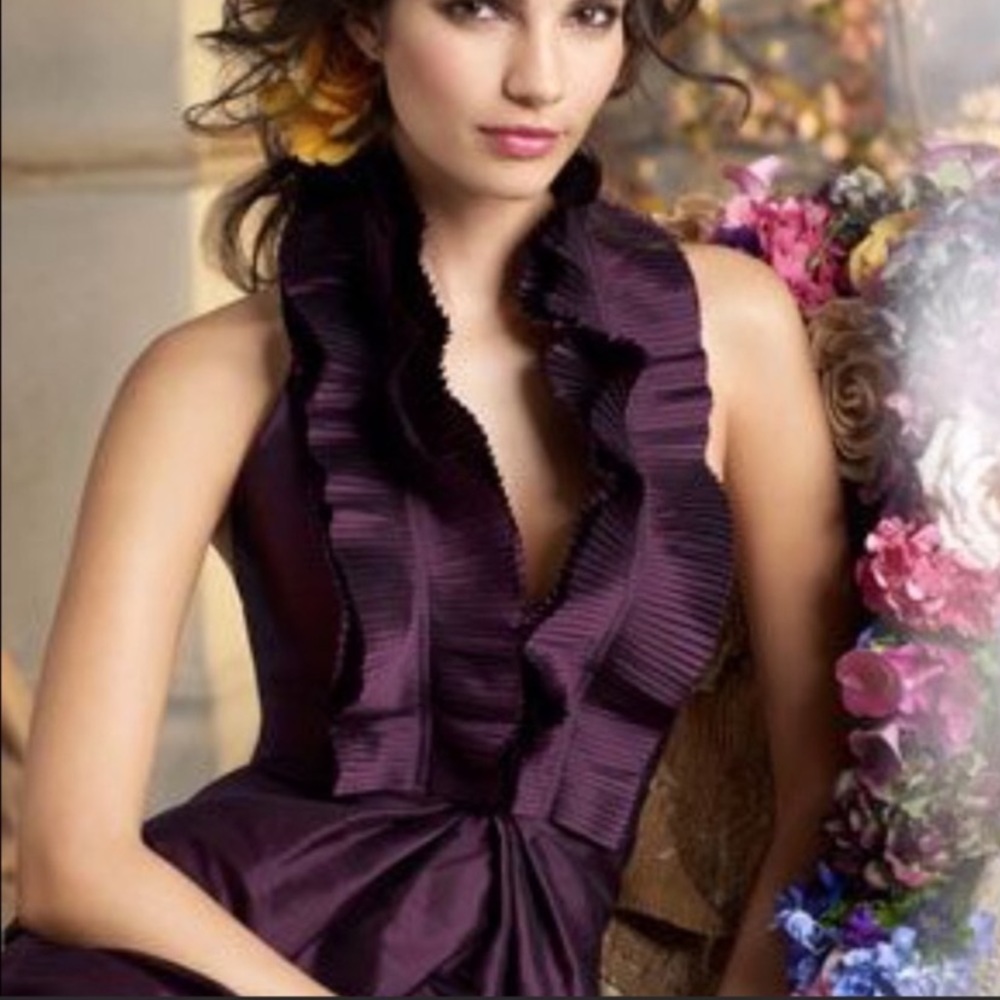 🆕JIM HJELM EGGPLANT RUFFLE HALTER DRESS